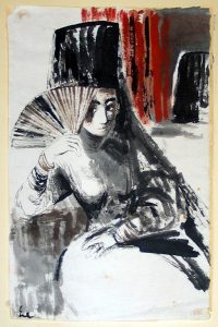 Abb.1 Hanna Nagel,„Die Spanierin“, Tusche und Wasserfarbe auf Büttenpapier 