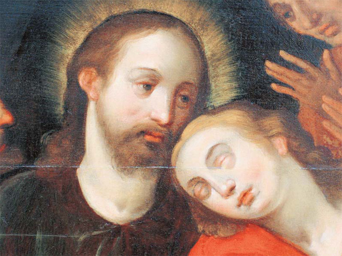 Abb. 1 Unbekannter Meister, Christus und Johannes einer Abendmahldarstellung (Detail), Öl/Holz, Deutschland, frühes 17. Jh., 72,5 x 104 cm, Privatbesitz. Die Malschicht wirkt geschlossen und intakt.